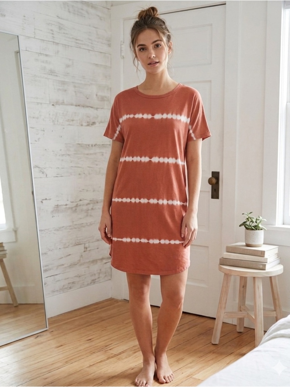 She + Sky Coral Tie-Dye Striped Midi Dress Size Large 100% Cotton